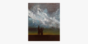 Painting of two people in the dark looking up at the stars.