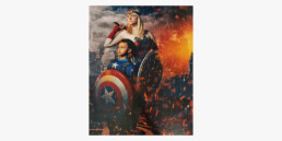 Kerry and Cruz as superheroes in a fiery landscape